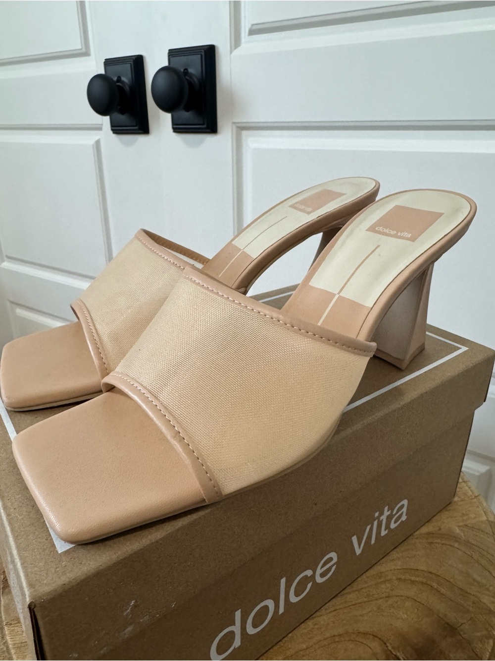 Dolce Vita Beige Block Heel Slip-On Mules